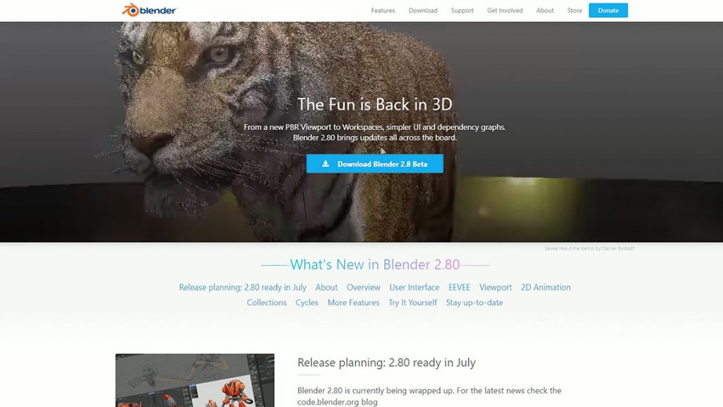 Blender 2.8 home page
