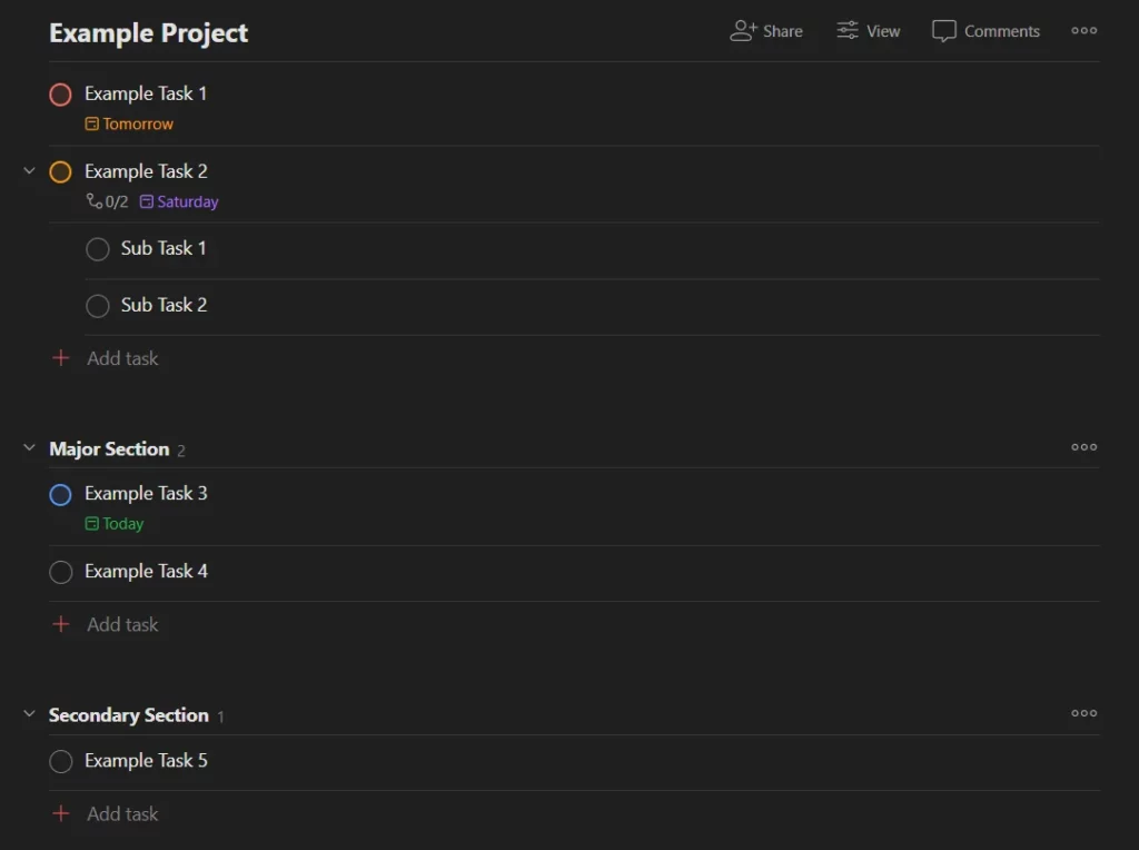 Tasklist Sample project view