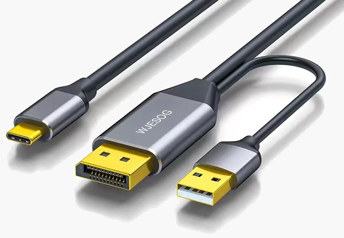USB-C connector at the back of a desktop PC tower for the DisplayPort to USB-C cable