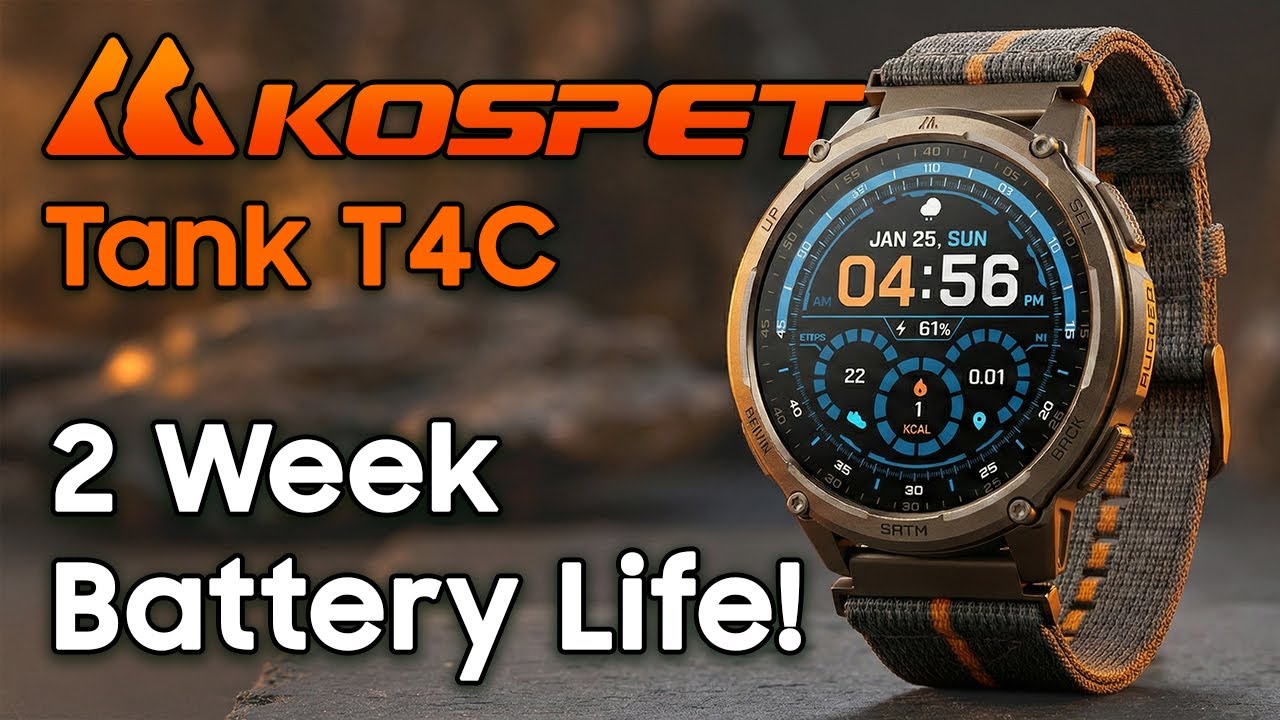 KOSPET Tank T4C smartwatch review video thumbnail: 12 days on a charge