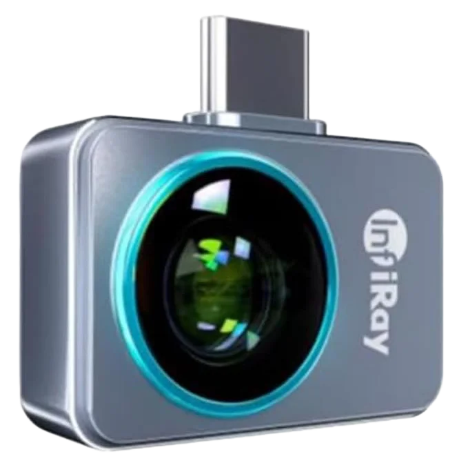 The InfiRay P2 Pro thermal camera with its magnetic macro lens and USB-C extension cable